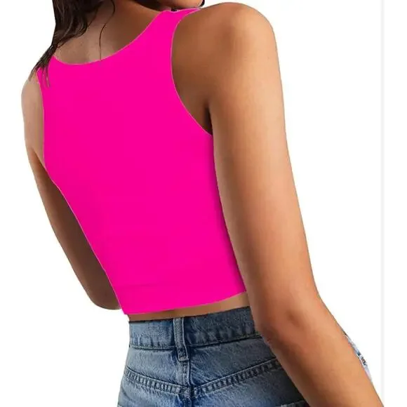 NWT Women’s XL Hot Pink Cropped Top Sleeveless Trendy Y2K Streetwear - Samiamaba - Picture 3 of 9